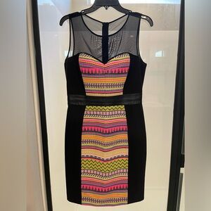 Milly Embroidered Neon Sweetheart Mesh Neck Dress